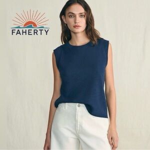 Faherty Sunwashed Slub Muscle Tank Navy Blue Sleeveless Top Size M
